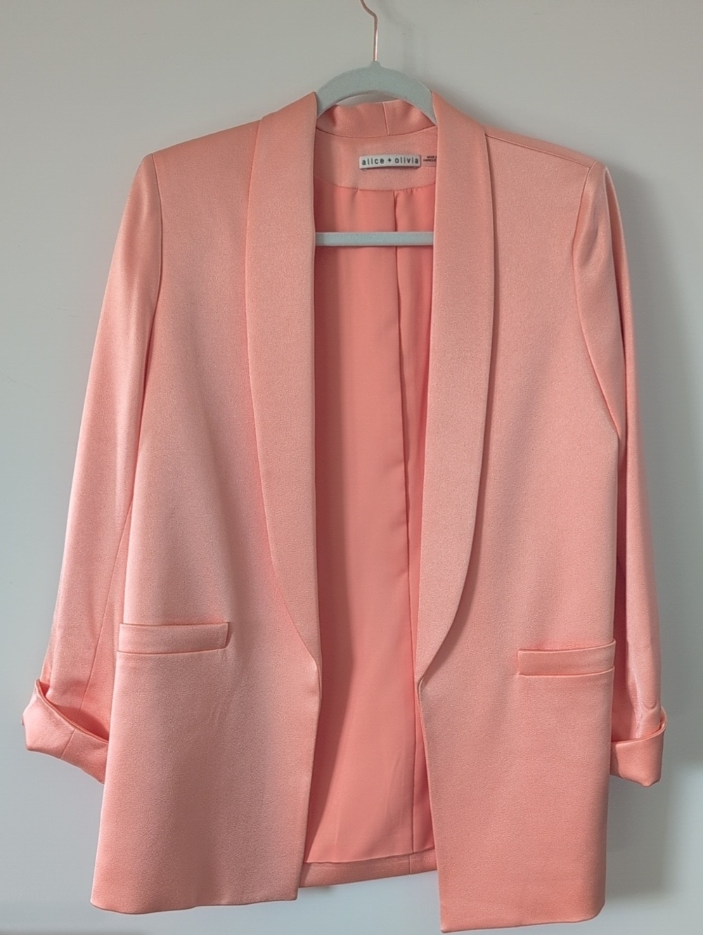 Alice + Olivia Peach Pink Satin Shawl-Collar Blazer